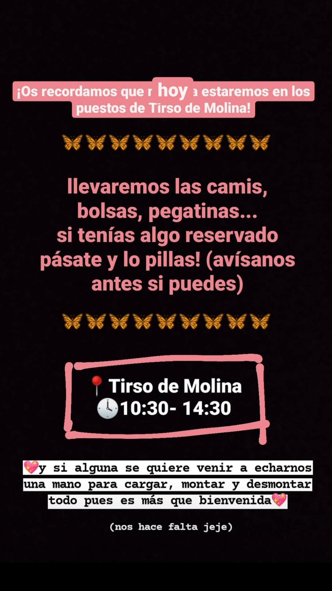 ¡¡¡Hoy en Tirso de 10:30 a 14:30!!!
Pásate a vernos💖🦋🌹