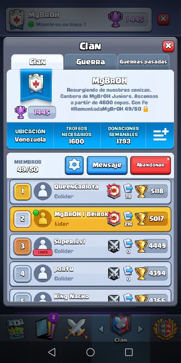 Debido al gran crecimiento que hemos tenido en los dos clanes hemos vuelto a reactivar nuestro tercer clan, si buscas clan de Venezuela esta es tu familia. #ClashRoyale  link.clashroyale.com/invite/clan/es…