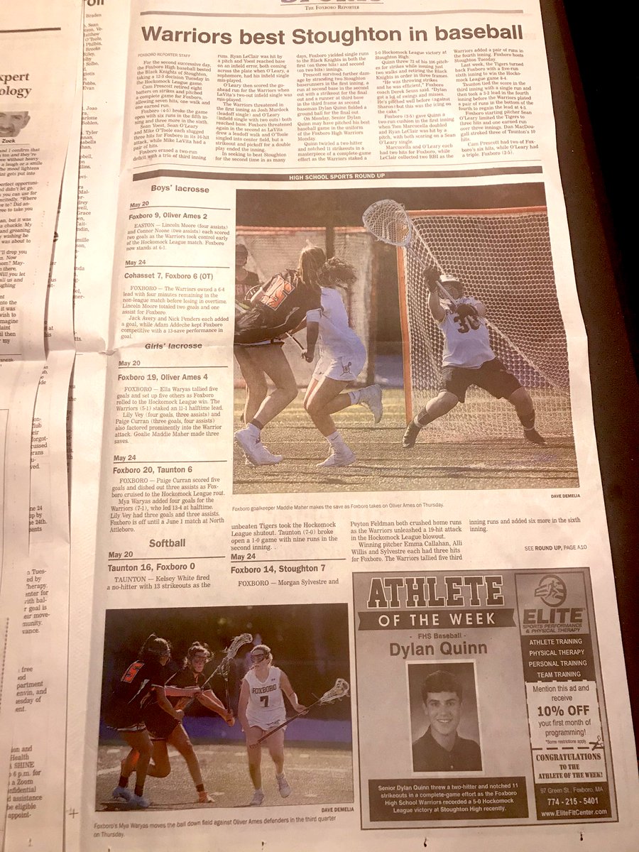 CoachKFoxGlax's tweet photo. Nice little spread from Thursday’s Foxboro Reporter 📰 🤩 🥍 https://t.co/g4rnS84qqv