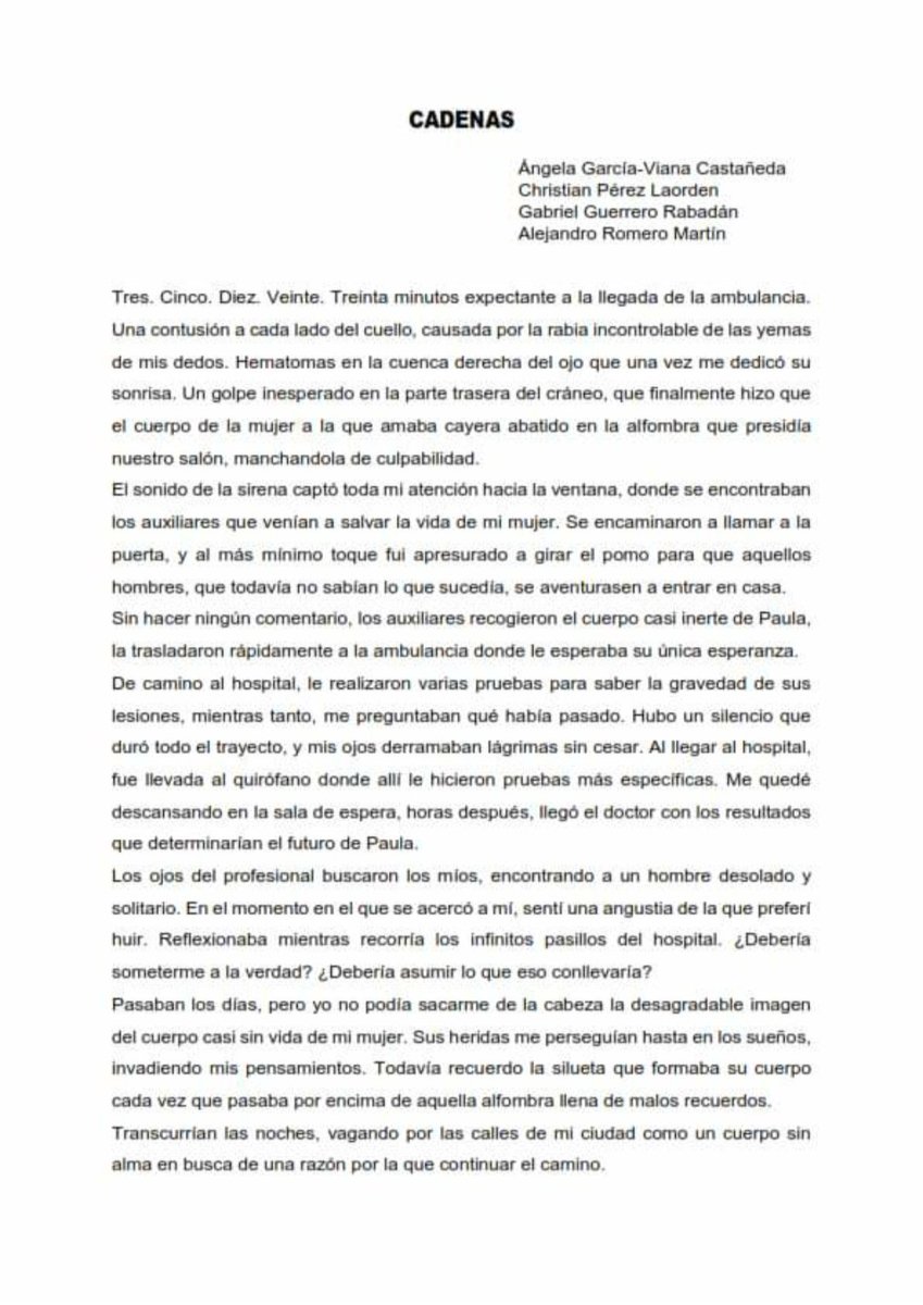 iespabloolavide's tweet photo. Presentación del cortometraje "Momentos", inspirado en el relato "Cadenas", con el que Ángela García-Viana, Christian Pérez, Gabriel Guerrero y Alejandro Romero ganaron el 1° Premio del Certamen de Relatos "LA MANCOMUNIDAD DE MUNICIPIOS CONTRA LA VIOLENCIA DE GÉNERO", https://t.co/2ZP79XD78z