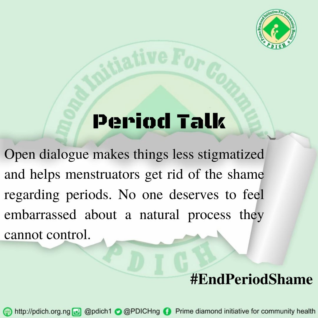 PDICHng's tweet photo. Open dialogue makes things less stigmatized and helps menstruators get rid of the shame regarding #periods . No one deserves to feel embarrassed about a natural process they cannot control.
#pdich
#fridaymorning 
#menstruationmatters
#endperiodshame https://t.co/hQMj5VFX1f