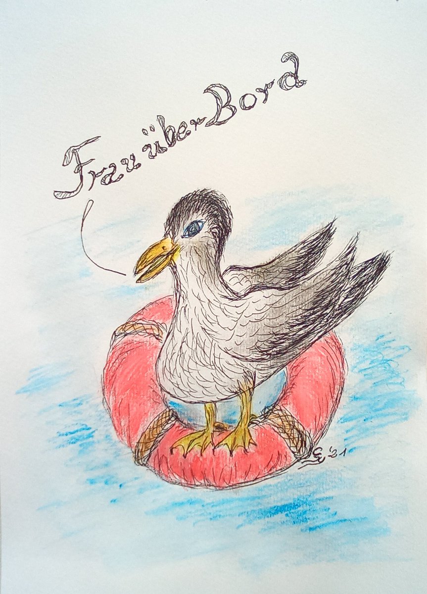 SyllaCarmen's tweet photo. Moin moin Ihr Lieben 🌊💙❣️
@MyMicrostories #MyMicroMermay #MyMicroMerMay
#kleineKunstklasse 

(MANN) FRAU ÜBER BORD UND MOEVE
Wusste gar nicht, dass Moeven so viel Humor haben 🤣

( Fineline India ink und Aquarellstifte)
#mixedmedia #moeve #ArtistOnTwitter #artistsontwitter
!B https://t.co/uWqJp9nVKc