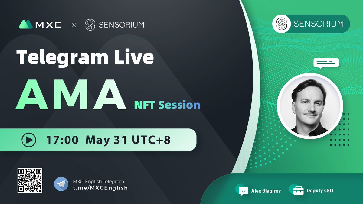 🌟@MXC_Exchange AMA with <a href="/SensoToken/">SENSO Token✨</a> <a href="/Dvorkin01/">Alex Blagirev</a> $NFT

📍MXC Tele group: t.me/MXCEnglish
⏰17:00, May 31 (UTC+8)

✅Follow <a href="/SensoToken/">SENSO Token✨</a> &amp; @MXC_Fans
✅RT &amp; Like &amp; Tag 3
✅Comment

🌈5ppl * 10 $USDT equivalent token each 

Join us to learn more about <a href="/SensoToken/">SENSO Token✨</a> &amp; #giveaway