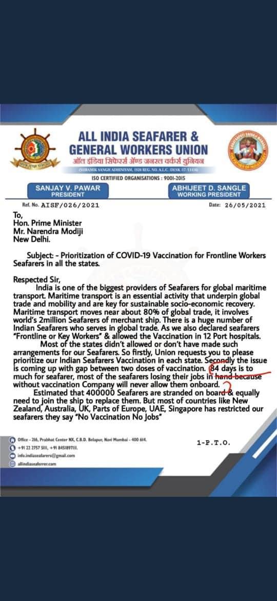 AllSeafarers's tweet photo. This issue is coming up due to the difference between the two doses of getting the second dose of vaccine to the seafarers as soon as possible. Seafarers are losing their jobs. Many countries like Philippines, Myanmar, Indonesia &amp; China are taking over seafarers jobs @MoHFW_INDIA https://t.co/3lBdythS3g