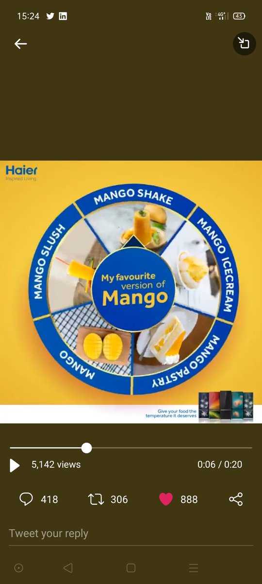 invisibleindra1's tweet photo. @IndiaHaier My favourite version of Mango 🥭 is ➖"MANGO MILKSHAKE"
☘️Its appropriate temperature - 2°C 💨
#TwitterContest #ContestAlert #ParticipateNow
#MagicConvertible #BMR #InspiredLiving #HaierIndia
@IndiaHaier
@PavanSmehta @PritiNivoriya @friend_4eve @nikp_05 @Sagar2612 @MistuniB https://t.co/dZ5WOsdExP