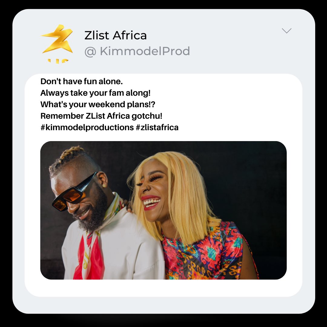 Kimmodel Productions (@kimmodelprod) on Twitter photo Don’t have fun alone, always take your fam along guys 🤗
Remember Zlistafrica gotchul 💯
Subscribe and stay connected.
Link in Bio📍 @kimmodelproductions
@zlistafrica
Executive Producer: <a href="/kimmodel_/">Kimberly Obi</a>
#Kimmodelproductions #Webseries #outnow🔥 #zlistafrica #episode5 Don’t have fun alone, always take your fam along guys 🤗
Remember Zlistafrica gotchul 💯
Subscribe and stay connected.
Link in Bio📍 @kimmodelproductions
@zlistafrica
Executive Producer: <a href="/kimmodel_/">Kimberly Obi</a>
#Kimmodelproductions #Webseries #outnow🔥 #zlistafrica #episode5