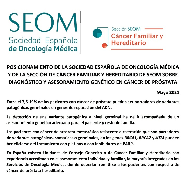 📰 Consulta el posicionamiento SEOM sobre diagnóstico y asesoramiento genético en cáncer de próstata.

▶️ bit.ly/34CfjGJ