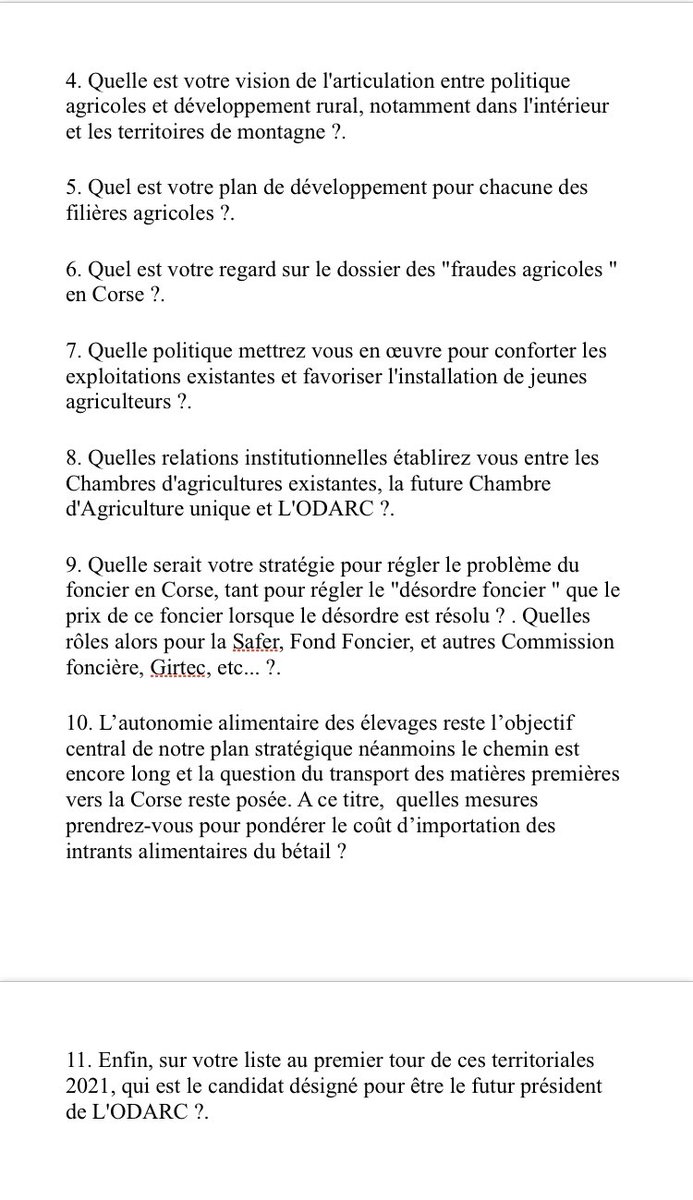 COMMUNIQUÉ DE PRESSE 

           LES AGRI UNIS
FDSEA2A - FDSEA2B - JA - CDA2A - CDA2B - 
CHAMBRE REGIONALE D’AGRICULTURE  

11 Questions aux candidats à l’élection territoriale Corse