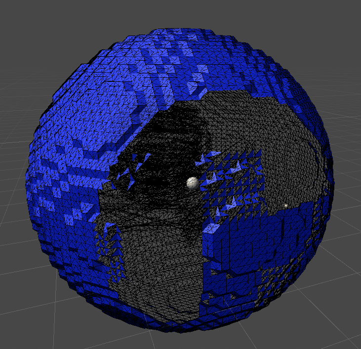 Ryunigia's tweet photo. Not sure why this is happening, but before merging vertices there was this strange hole in from indices being pointed to wrong vertices, after merging the vertices it now looks fine O.o #unity #marchingcubes https://t.co/NBoLf61H02