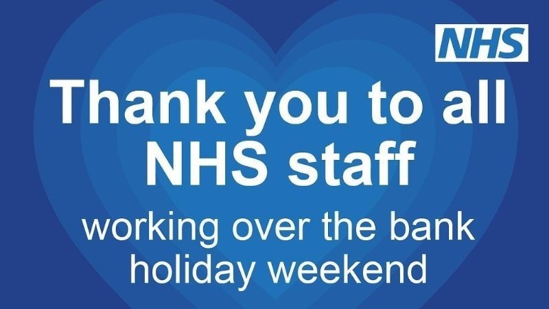 Thank you to all of our NHS staff working this Bank Holiday Weekend 👏💙

#BankHolidayWeekend #NHS