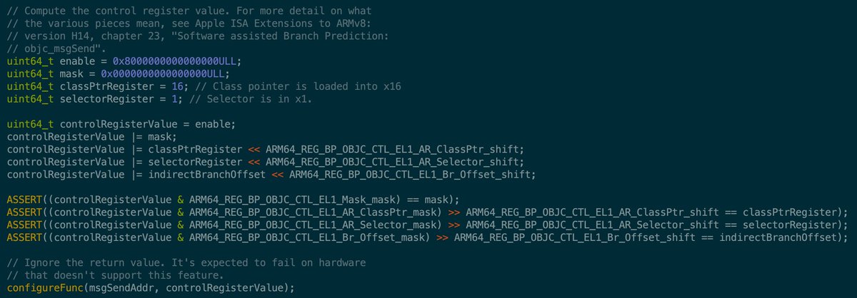_saagarjha's tweet image. Looks like Apple’s A15 (?) chip will ship with the objc_msgSend branch predictor: opensource.apple.com/source/objc4/o…