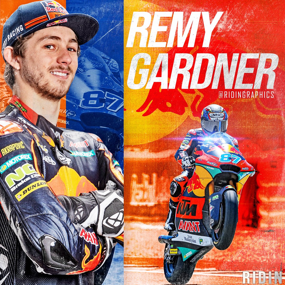RidinGraphics's tweet photo. What a performance by @GardnerRemy to win the Moto2 race today in Mugello! Remy rode a calculated and mature race, taking his second Moto2 win! #racing #ktm #remygardner #redbull #motogp #moto2 #roadracing #motorbike #motorcycle #motorsport #gardner #ktmredbull #mugello https://t.co/eGNfgDwLiS