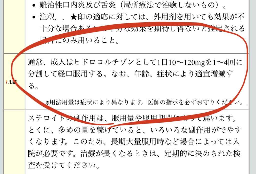 ট ইট র ぐるこ ｵｽ そもそもコートリル添付文書のこの用法記載もさ 生理的なホルモンを補充する目的で内服するのと シックデイ時などで一時的に多い量投与するときと ひとまとめにしてこんな書き方してるからよくない