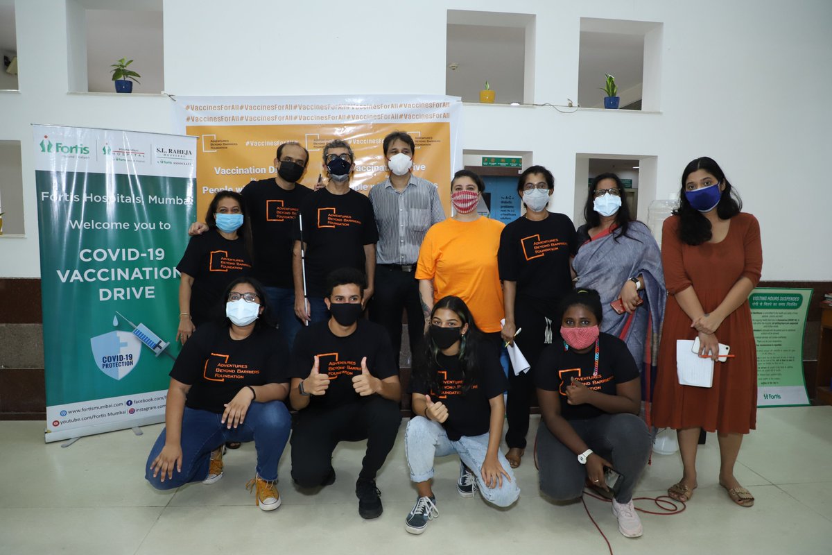 Team Adventures Beyond Barriers at S L Raheja Hospital for first vaccination drive. 