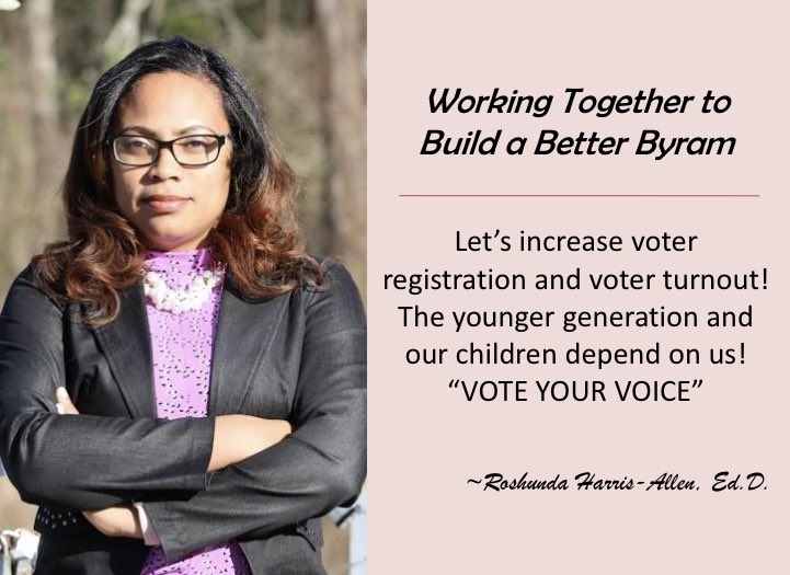 AllenRoshunda's tweet photo. Nine (9) days and counting🗳 Vote Roshunda Harris-Allen, Alderman At Large, Byram, Mississippi, June 8, 2021. #AldermanAtLargeCandidate #ByramMississippi #VoteRoshundaHarrisAllen
#WorkingTogetherToBuildABetterByram #VoteYourVoice #ByramVotesMatter https://t.co/H8uGpI1YNZ
