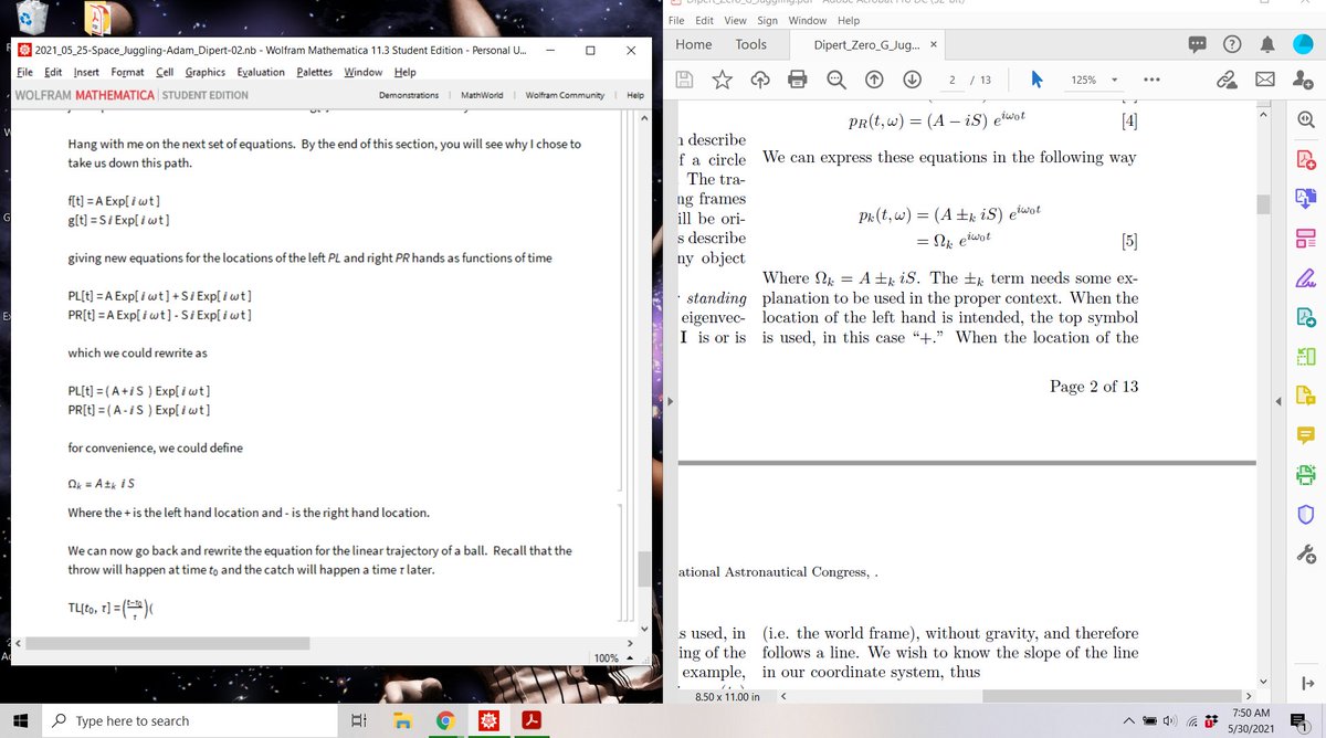 thespacejuggler's tweet image. Sunday morning, 7 am

Working hard to translate my journal article version of Space Juggling math into a Mathematica notebook, so it can be shared more easily in an interactive way with everyone on the internet.

#thisismylfe #circusmath