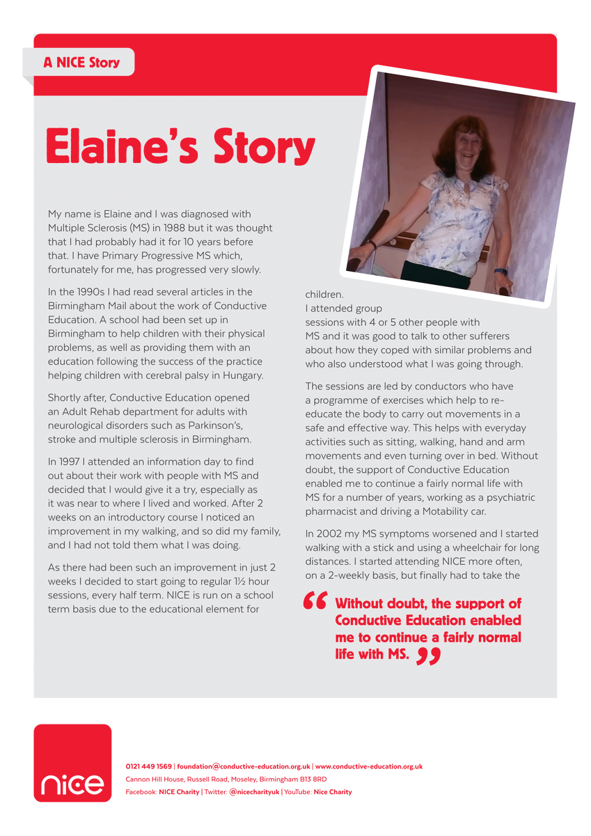 nicecharityuk's tweet photo. Read Elaine's story, a co-opted trustee and NICE participant - hear about her experience with #multiplesclerosis and how she has found our NICE services #WorldMSDay2021 #MultipleSclerosisDay #MS #mswarrior #talkms https://t.co/sc12Jfmo7z