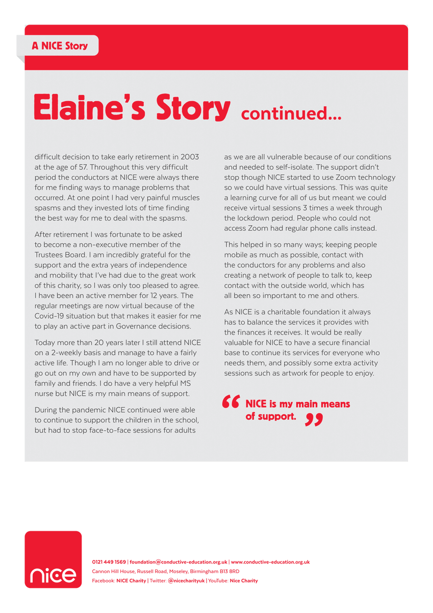 nicecharityuk's tweet photo. Read Elaine's story, a co-opted trustee and NICE participant - hear about her experience with #multiplesclerosis and how she has found our NICE services #WorldMSDay2021 #MultipleSclerosisDay #MS #mswarrior #talkms https://t.co/sc12Jfmo7z