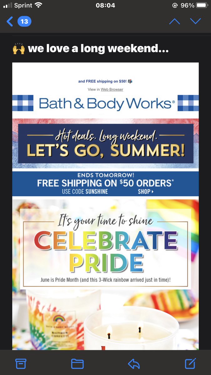 LPock_21's tweet photo. @bathbodyworks it’s not a “long weekend”. It’s Memorial Day, where we remember those who died. And pride certainly isn’t more important…are you kidding me?  Y’all &amp; @VP can take your “long weekend” bullshit somewhere else. Have some respect. https://t.co/bVRm9EB3yY