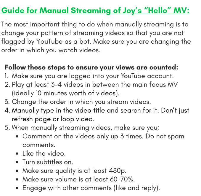joysooyoungpics's tweet photo. 📢Let's keep streaming Joy's Hello MV Teaser and practice for the MV to be released at 6pm KST May 31st! 💚

1️⃣Manually search for "Joy Hello MV": https://t.co/7AV7dF4X6T

 2️⃣And then follow the guide attached to make sure all your views count!

#JOY #조이 #레드벨벳 #레드벨벳조이 https://t.co/ZsoLNO3omj