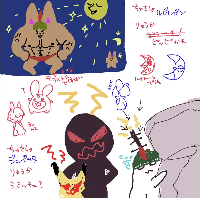ポケモン図鑑の説明を見て想像して描き、何のポケモンか当ててもらうゲームしました!左上が僕です。 
