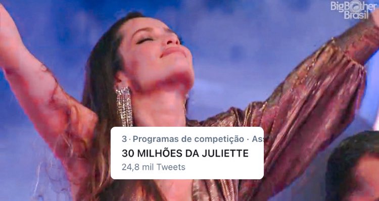 Iucascomenta's tweet image. estamos em 3º lugar entre os assuntos mais comentados, continuem cactos bora pro topo 

     30 MILHÕES DA JULIETTE