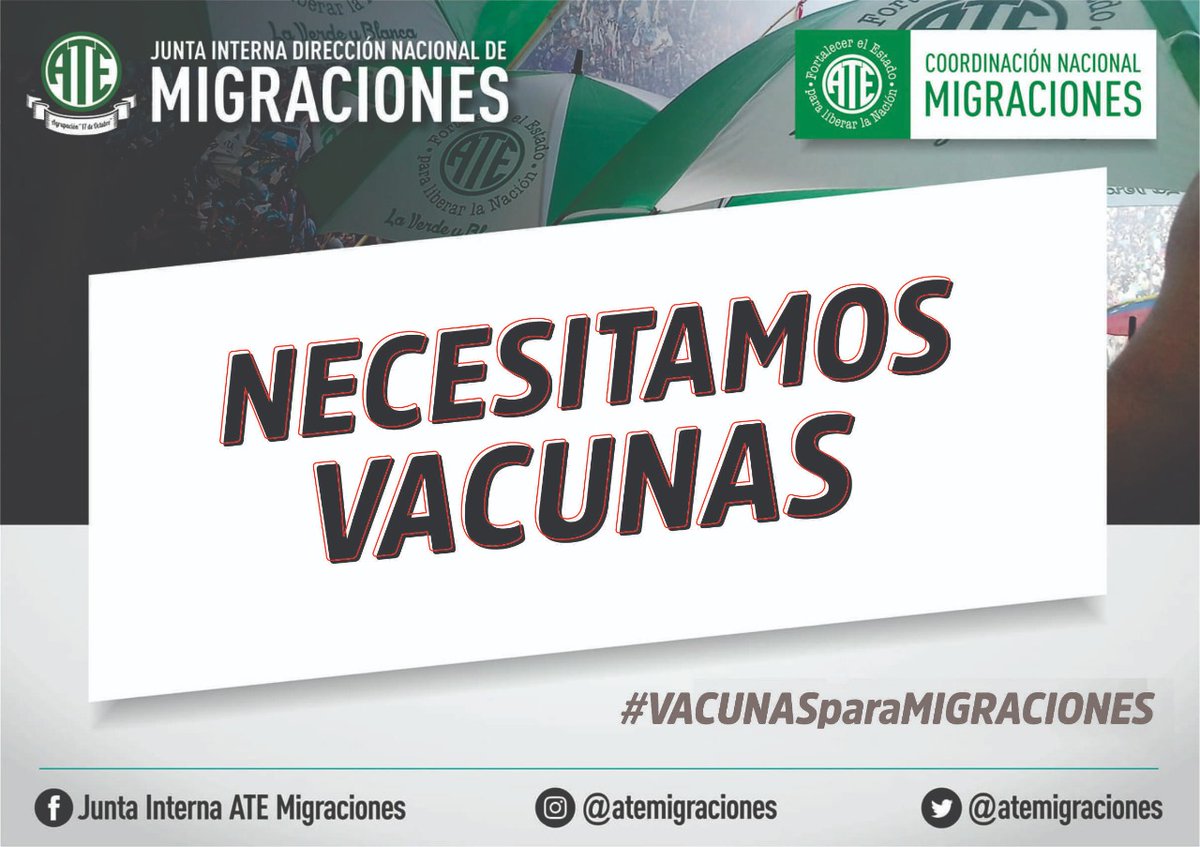 atemigraciones's tweet photo. Ministra @carlavizzotti los y las trabajadoras de @Migraciones_AR continuamos trabajando de forma presencial desde el inicio de la pandemia. Necesitamos que se nos vacune para cuidar nuestra salud y así asegurar el funcionamiento escencial de nuestro organismo !!!
@atecapitalok1 https://t.co/d4uWm44Sqi