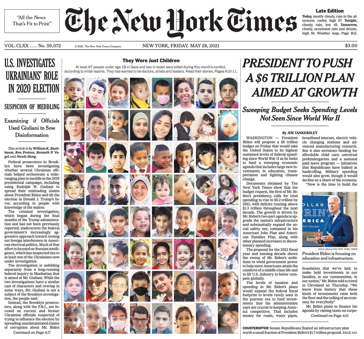 #periodismo es contar historias, con rostros, con nombres. No son cifras, son vidas. "Sólo son niños": la portada del <a href="/nytimes/">The New York Times</a> con los niños que han matado en la última ofensiva en #Gaza y en #Israel.