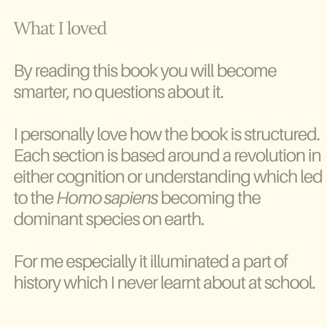 biologic_blog's tweet photo. 🚨Book Review Alert🚨

★★★★★★ 6/5 Stars (it’s that good!)

The type of book you didn’t know you needed to read until afterwards. Harari explains how Homo sapiens managed to become so dominant. A perfectly balanced book 📕

https://t.co/Imgr95IpiX

#BookReview #Reading https://t.co/T5qPHYZcF7