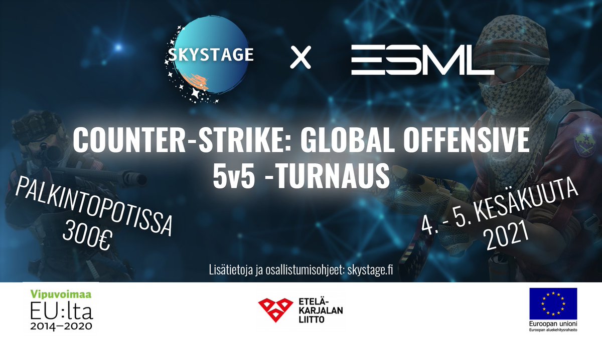 Mitäpä olisi pelitapahtuma ilman CS -turnausta? Skystagessa kamppaillaan 300€ palkintopotista 4.-5.6. Turnaus järjestetään yhteistyössä ESML.fin kanssa!

Lisätiedot ja ilmoittautuminen: skystage.fi

#diginatiivit #skystage #esml #esports #esportsfi