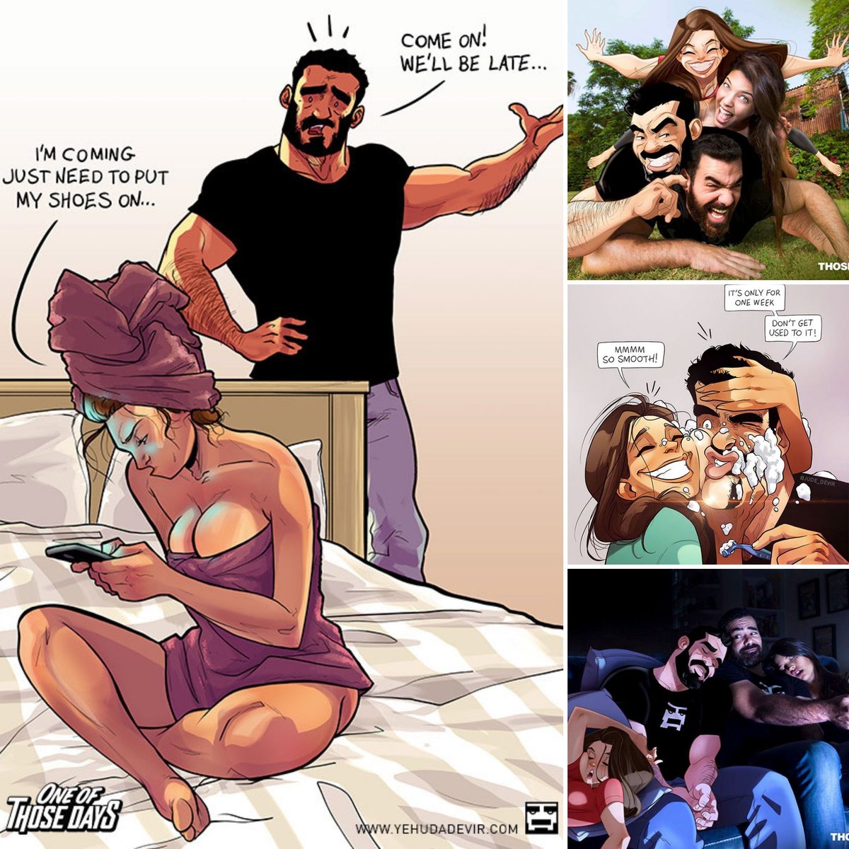 travelerdoor's tweet photo. The artist Yehuda Devir illustrates everyday life with his wife in funny cartoons.