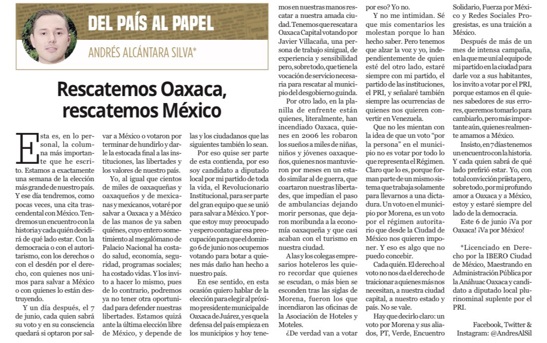 Estamos a una semana del 6 de junio. No se vale que por intereses mezquinos traicionen a México. Tenemos un encuentro con la historia. Y cada quién decidirá de qué lado estar. Con los que incendiaron Oaxaca, o con quienes queremos rescatarla. #VaPorMéxico imparcialoaxaca.mx/opinion/535591…