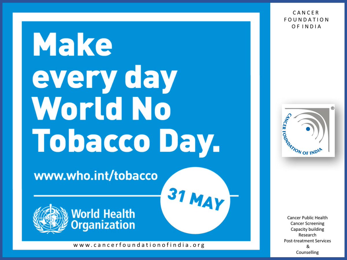 Cancer Foundation of India (@cficancer) on Twitter photo CFI thanks every volunteer, guest, and well-wisher for participating in its campaign. Let us continue our endeavors for our cause and for the greater good of every life lived.
#CancerCFI #CommitToQuit #NoTobaccoWeek #WorldNoTobaccoDay2021 <a href="/WHO/">World Health Organization (WHO)</a> <a href="/WHOSEARO/">World Health Organization South-East Asia</a> <a href="/AmericanCancer/">American Cancer Society</a> <a href="/uicc/">Union for International #CancerControl</a> CFI thanks every volunteer, guest, and well-wisher for participating in its campaign. Let us continue our endeavors for our cause and for the greater good of every life lived.
#CancerCFI #CommitToQuit #NoTobaccoWeek #WorldNoTobaccoDay2021 <a href="/WHO/">World Health Organization (WHO)</a> <a href="/WHOSEARO/">World Health Organization South-East Asia</a> <a href="/AmericanCancer/">American Cancer Society</a> <a href="/uicc/">Union for International #CancerControl</a>