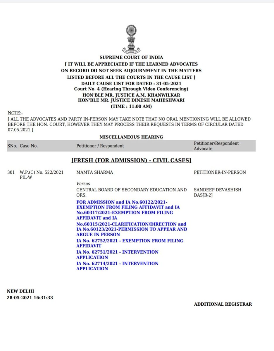 LiveLawIndia's tweet photo. Supreme Court to hear tomorrow plea seeking cancellation of #CBSE and #ICSE CLASS 12 Exams.

#cbseboardexams2021 #Exams2021 
#COVID19 @AdvMamtaSharma 
@cbseindia29 https://t.co/TYXbWZ65MM