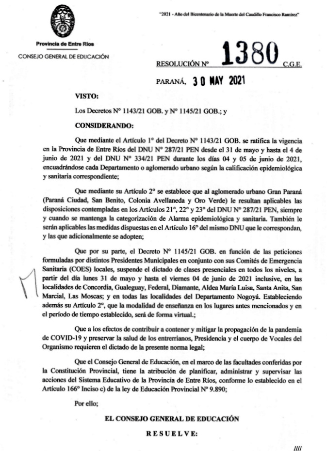 cge_entrerios's tweet photo. ⚠ Suspensión de clases presenciales del 31/5 al 4/6 en estas ciudades de #EntreRíos:
#Paraná y área metropolitana, #Concordia, #Gualeguay, #Federal, #Diamante, #AldeaMaríaLuisa, #SantaAnita, #SanMarcial, #LasMoscas y todo el departamento #Nogoyá.
👉🏼 https://t.co/RvNLQ0iUw3 https://t.co/TeD6zIkuCs