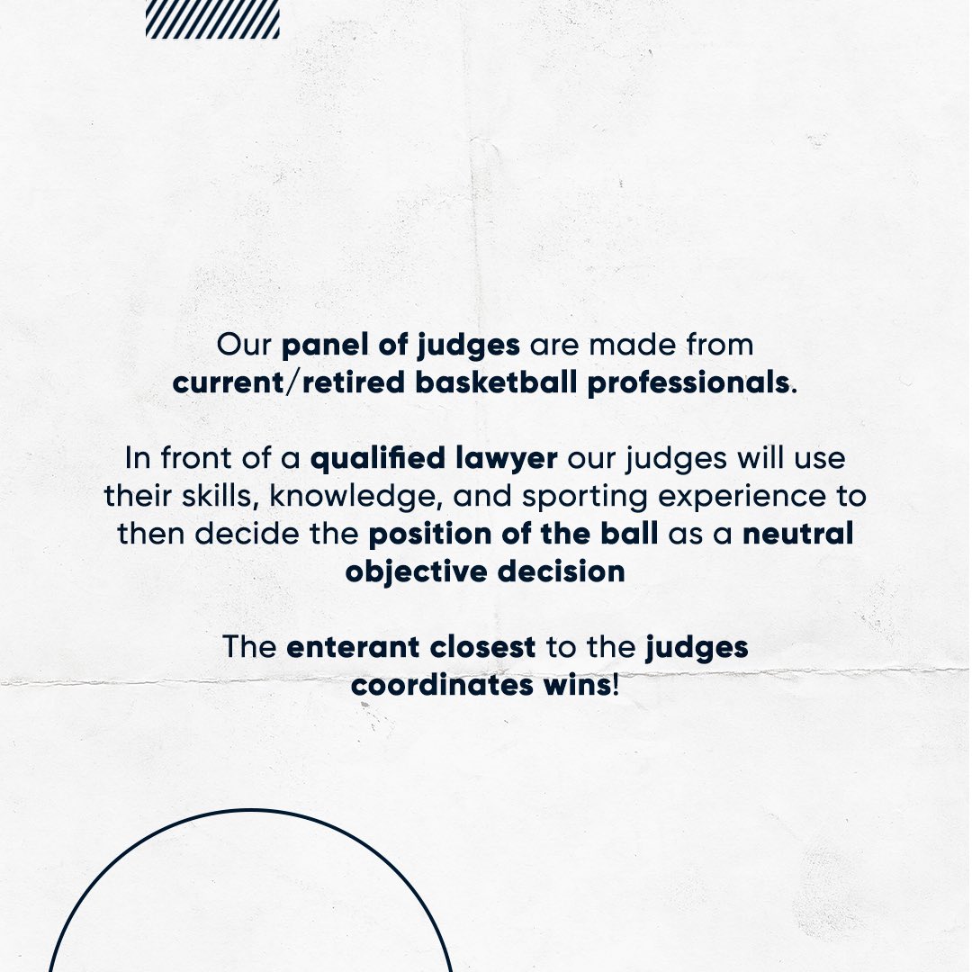 DBSBCompetition's tweet photo. 💥 Your chances of winning are based off your skillset

🏀 Our panel of judges will use their skills, knowledge, and sporting experience to then decide the position of the ball as a neutral objective decision

🔥 The enterant closest to the judges coordinates wins! https://t.co/6VHUyye8H1