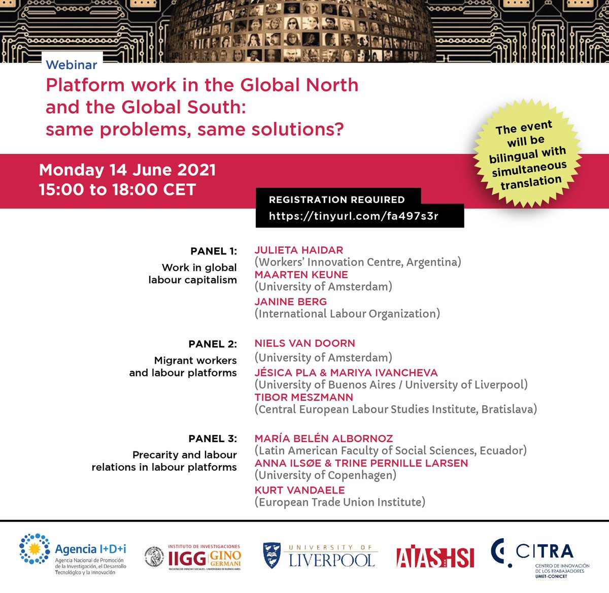MaartenKeune's tweet photo. Join us 14 June for this webinar on Platformwork in the Global North and Global South! Registration and more information: https://t.co/TEioVl4lA0
#platformwork #platformeconomy
@janinemberg @nielsvdoorn @mivanche @Jesica_Pla https://t.co/VxBsClJhaV