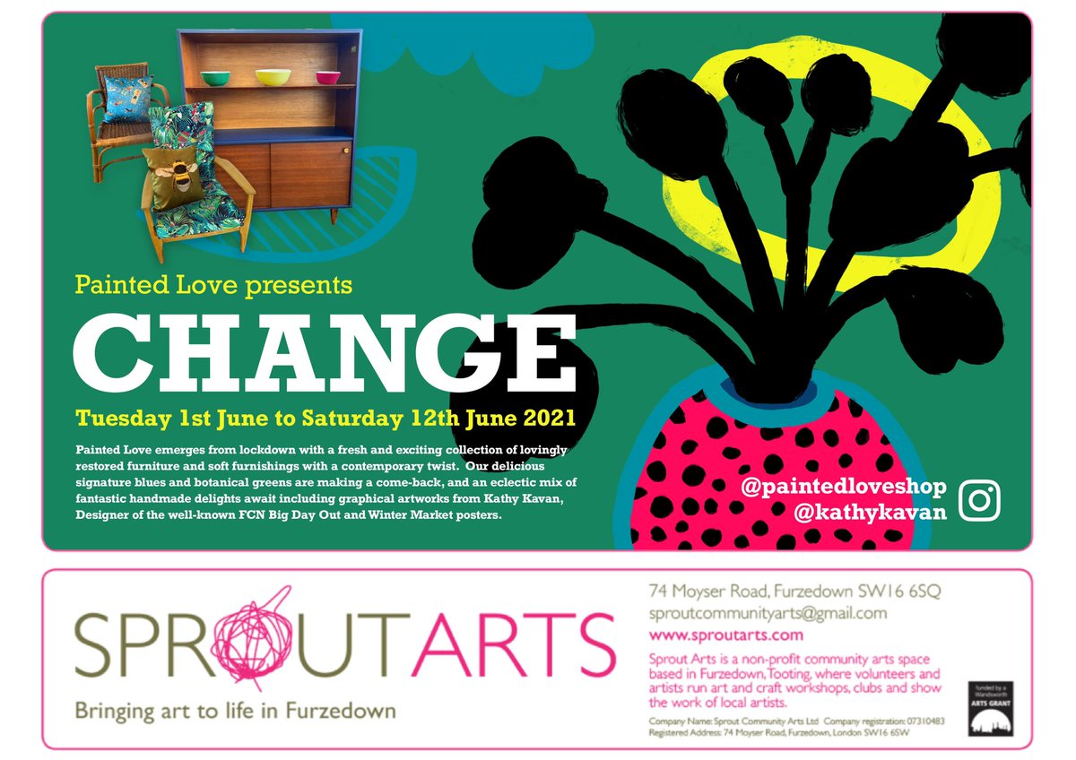 Like vintage furniture, like pattern, like up-cycling? Then don’t miss the special preview of the new show ‘Change’ at @SproutArts on Bank Holiday Monday 11-4pm @tootingnewsie @balhamnewsie @furzedown_net @FurzedownFACE @Tooting_local @TootingCommon #Tooting #Furzedown #shoplocal