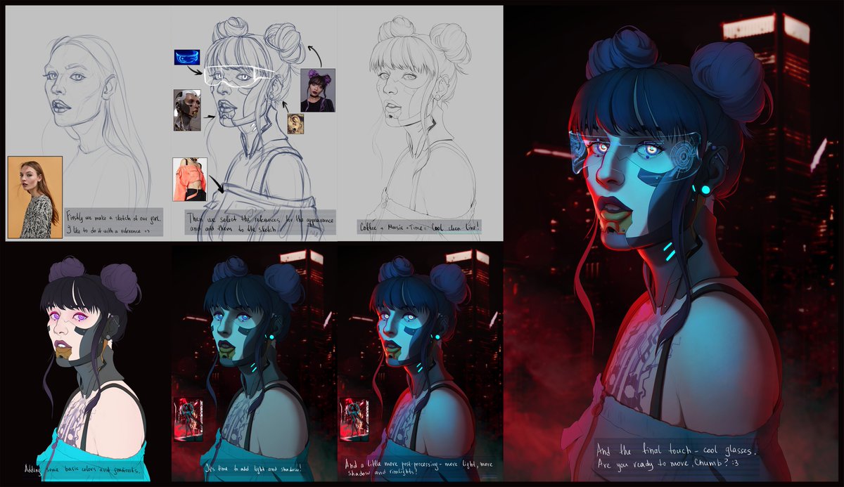 My V from #cyberpunk and the #tutorial of how I drew it✨