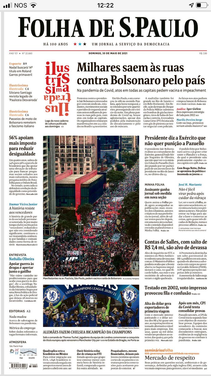 lu_coelho's tweet photo. Esta é a capa de hoje, a primeira de domingo que edito, resultado de um plantão a quente com a participação intensa de vários colegas e da chefia. Um trabalho conjunto que é puro suco de jornalismo. @folha https://t.co/KdoN74Oa56