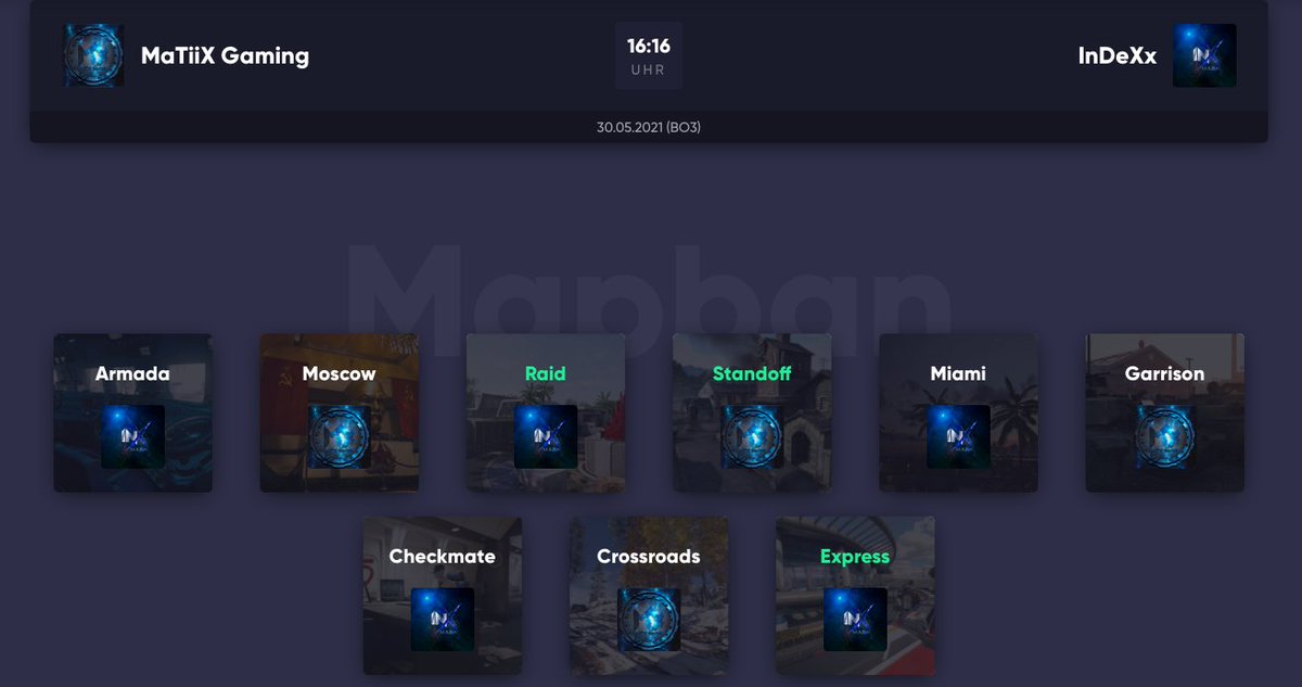 risewithusgg's tweet photo. 🤙Runde 3 beginnt in ein paar Minuten ;)
#MatiixGaming vs #InDeXx
Map 1 Raid - InDeXx
Map 2 Standoff - Matiix
Map 3 Express - Decider
#CoDGNS3 https://t.co/k9g1ykhHVR