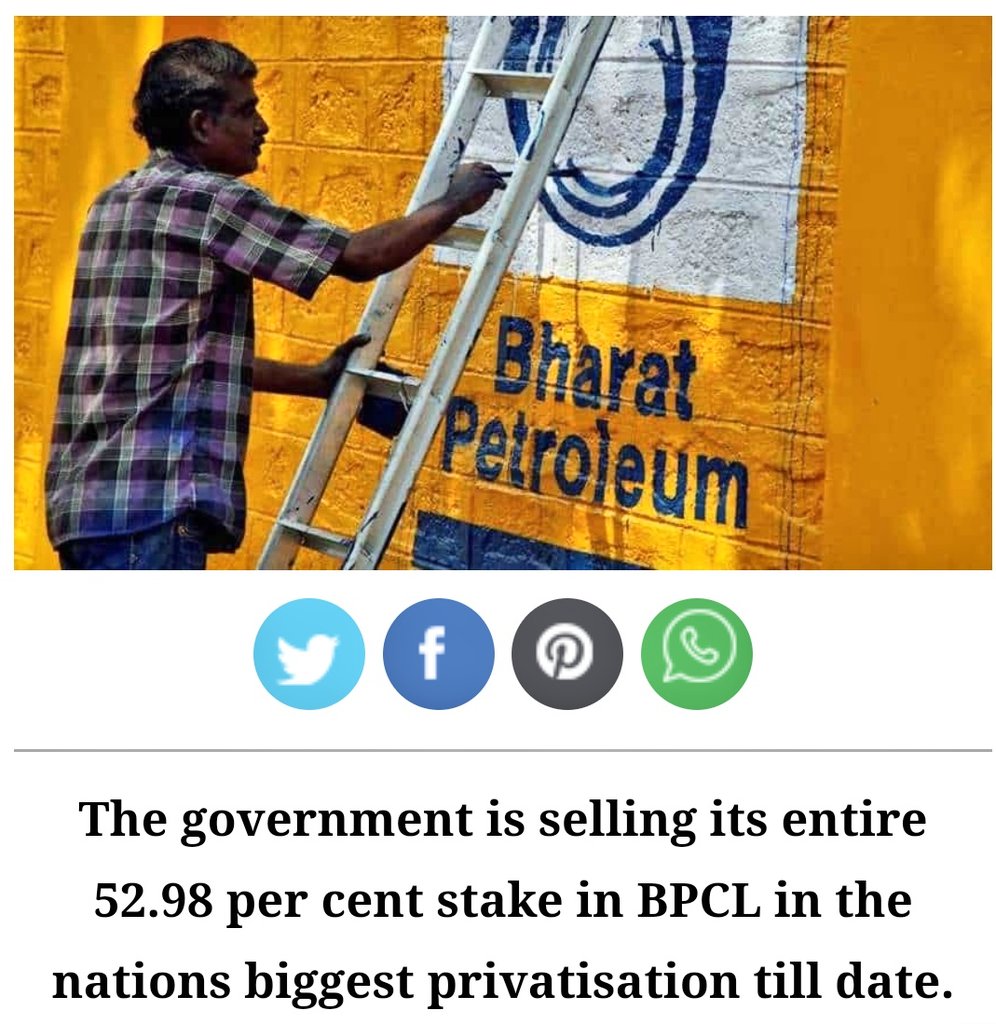 idesibanker's tweet photo. ◆ @BPCLimited Net Profit 
During Q4=₹11940Crore

◆ Still Govt. is Selling it's 
52.98% Stake to meet ₹1.75Trillion Disinvestment Target.

◆Vedanta Group is top Contender to Buy,in return will get a Ready-made Market and lead Single Handedly Market.

#StopPrivatizingIndia https://t.co/9sbiAq0tvp