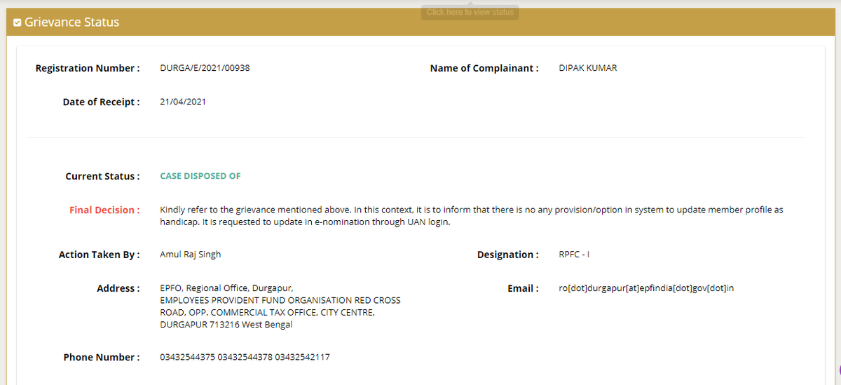 talentdipak's tweet photo. I applied EPF Grievance 5 times, still now not solved. I need to mention handicap option YES in my PF Account. Always they are saying that they don't have option to modify it. Please see this matter and solved this matter within 24hrs. Urgent.

@socialepfo @PMOIndia #EPFO https://t.co/pvwjKrMax7