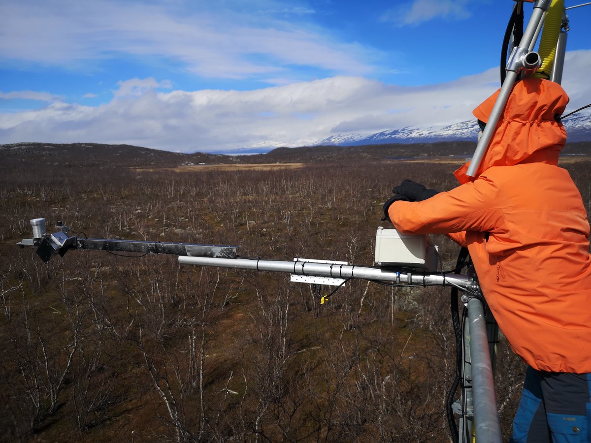 JRieksta's tweet photo. A day on the tower, testing LAI and checking RGB camera data - a bit different day from the manual #VOC measurements. What a view we have there!  #TUVOLU #Fiedwork #Abisko 1/2 https://t.co/QMNeXBpE2U