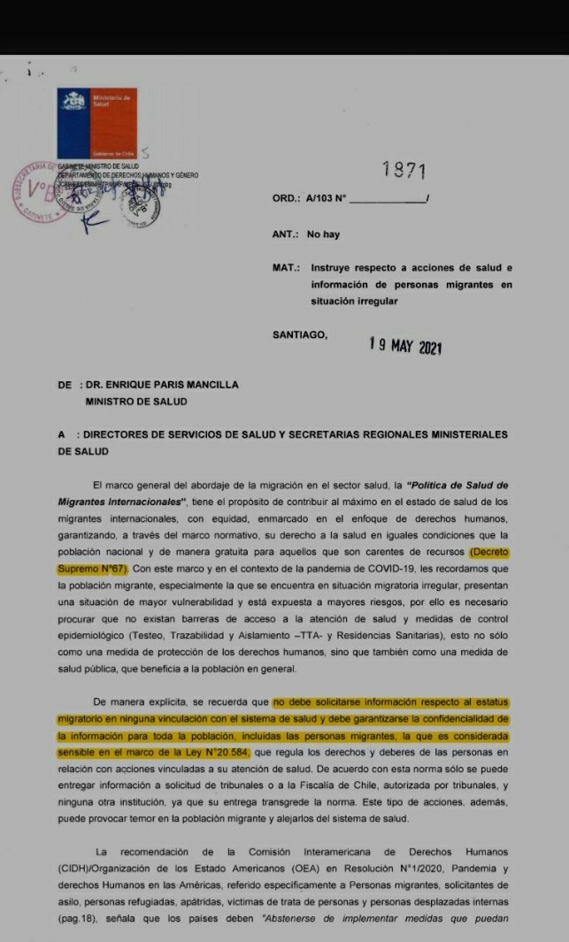 CSalgadoBoza's tweet photo. @rafa_cavada @chilevision Las personas migrantes, independiente de su condición migratoria, deben ser vacunadas. Que se aplique la normativa existente👇🏽 https://t.co/JRL40SgpWF