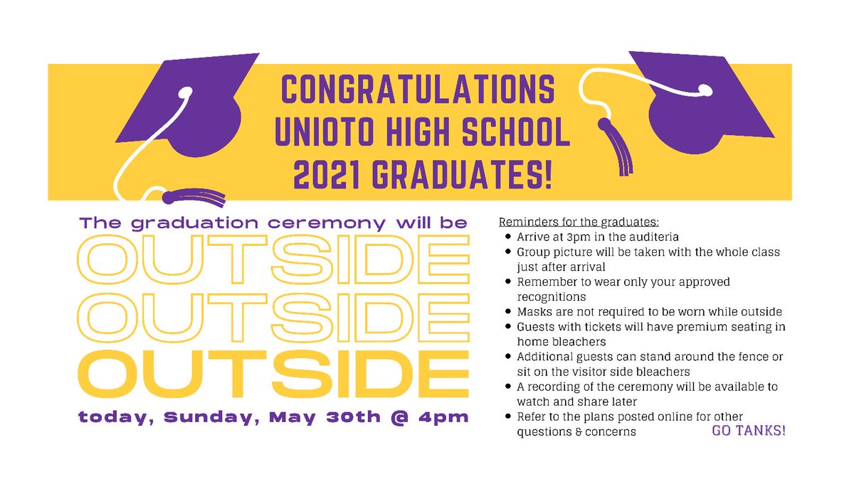 🎓🎓🎓 See you today to celebrate the 2021 UHS graduating class! 
💜🙌🏽💛 #GoTanks