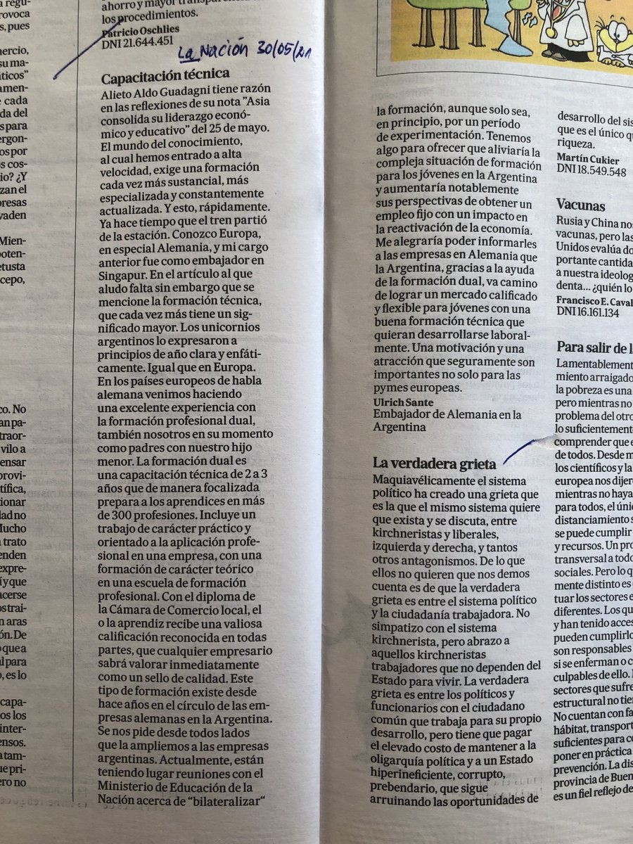 AlemaniaenArg's tweet photo. La #formacionprofesionaldual tiene una relevancia grande para la economía de 🇩🇪. Los #pymes en particular dependen de lxs jóvenes formadxs en más de 300 profesiones certificados! Hoy ⁦⁦@LANACION⁩ público una carta mía al director al respeto! ⁦@ahkargentina⁩ ⁦ https://t.co/mlX0A3JmSR