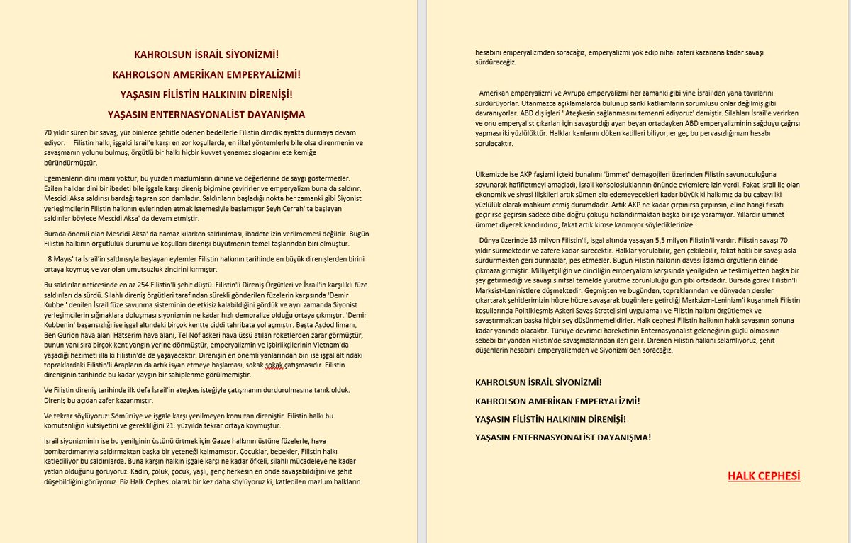 HALK CEPHESİ: KAHROLSUN İSRAİL SİYONİZMİ!
KAHROLSON AMERİKAN EMPERYALİZMİ!
YAŞASIN FİLİSTİN HALKININ DİRENİŞİ!
YAŞASIN ENTERNASYONALİST DAYANIŞMA