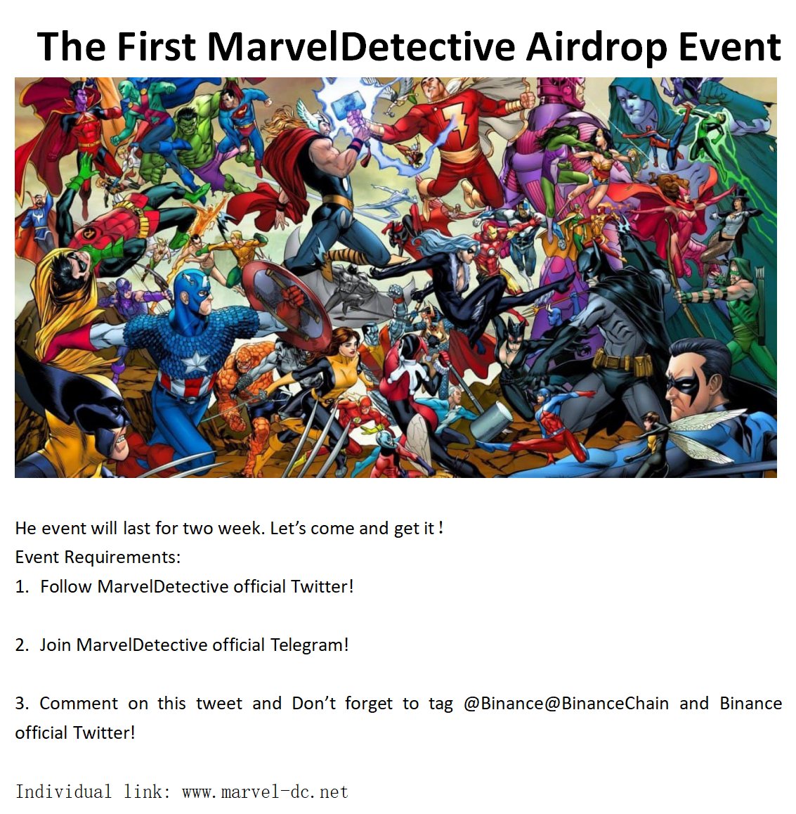 MarvelDetecNft's tweet photo. please kindly comment the tweet and answer one of the questions:
How do you think the market outlook of NFT?
Why do you think MarvelDetective market is related to the crypto?
What’s your favorite point of MarvelDetective?
Don’t forget to tag @Binance @BinanceChain https://t.co/rlnPmDOICR