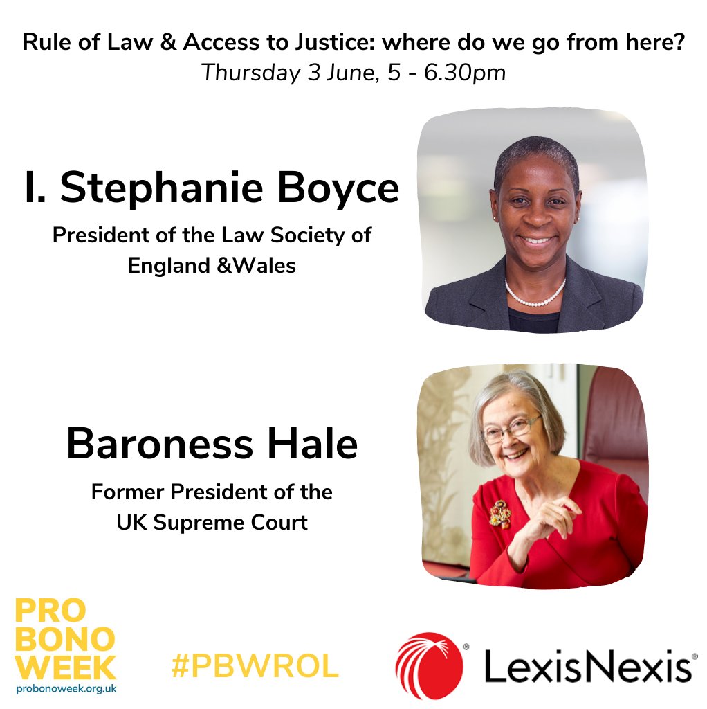 ProBonoWeekUK's tweet image. Only 2 days to go!

If you haven't got your ticket to this week's hottest #RuleOfLaw event, what are you waiting for?

With @iain_w_anderson, @jiharper, @LawSocPresident, @legalhackette, #LadyHale, #HelenaKennedyQC

📆Thursday 3 June, 5pm

Sign up now! 👇

tinyurl.com/PBWROL21